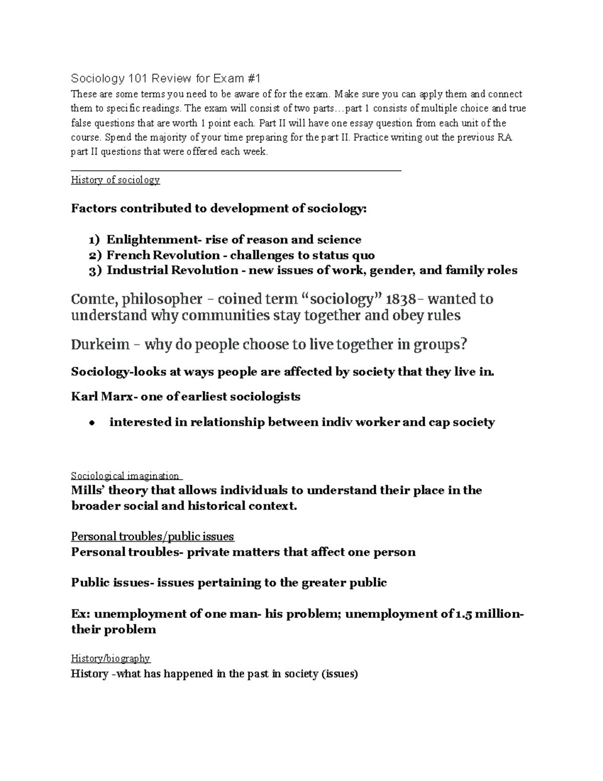 Review Exam 1 - Sociology 101 Review for Exam These are some terms you ...