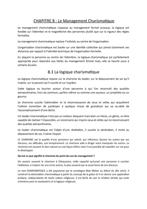 30400 8 Management Charismatique Chapitre 8 Le Management Charismatique Le Management Studocu