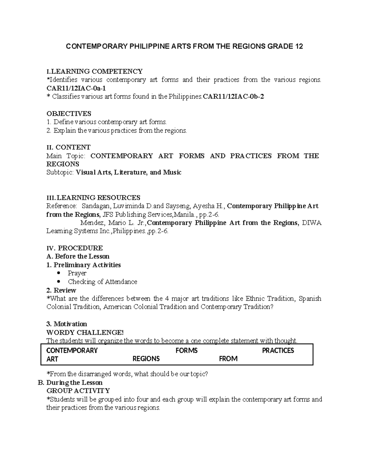 CPAR DLP QTR1 Lesson 2 - NOTES - CONTEMPORARY PHILIPPINE ARTS FROM THE ...