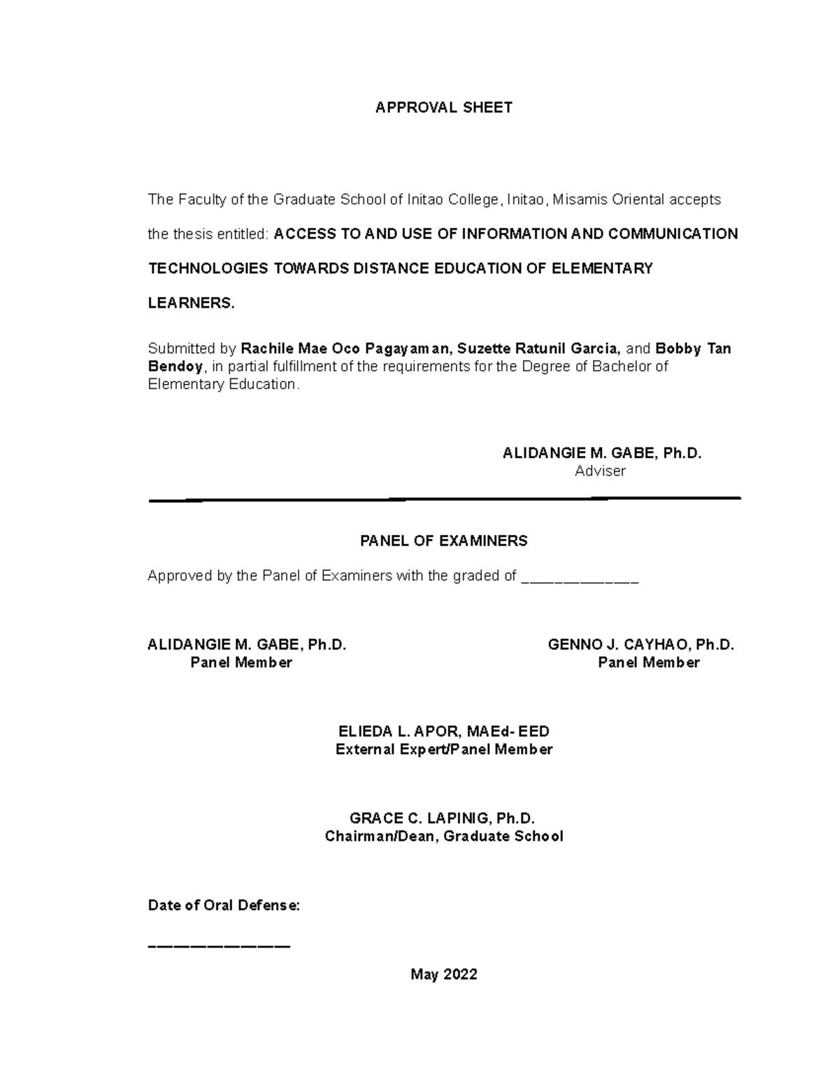 Approval Sheetresearch APPROVAL SHEET The Faculty of the Graduate
