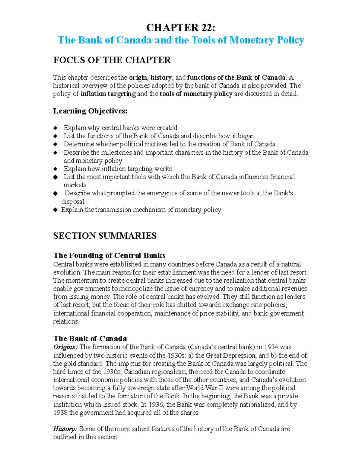 Ch22 The Bank Of Canada And The Tools Of Monetary Policy - CHAPTER 22 ...