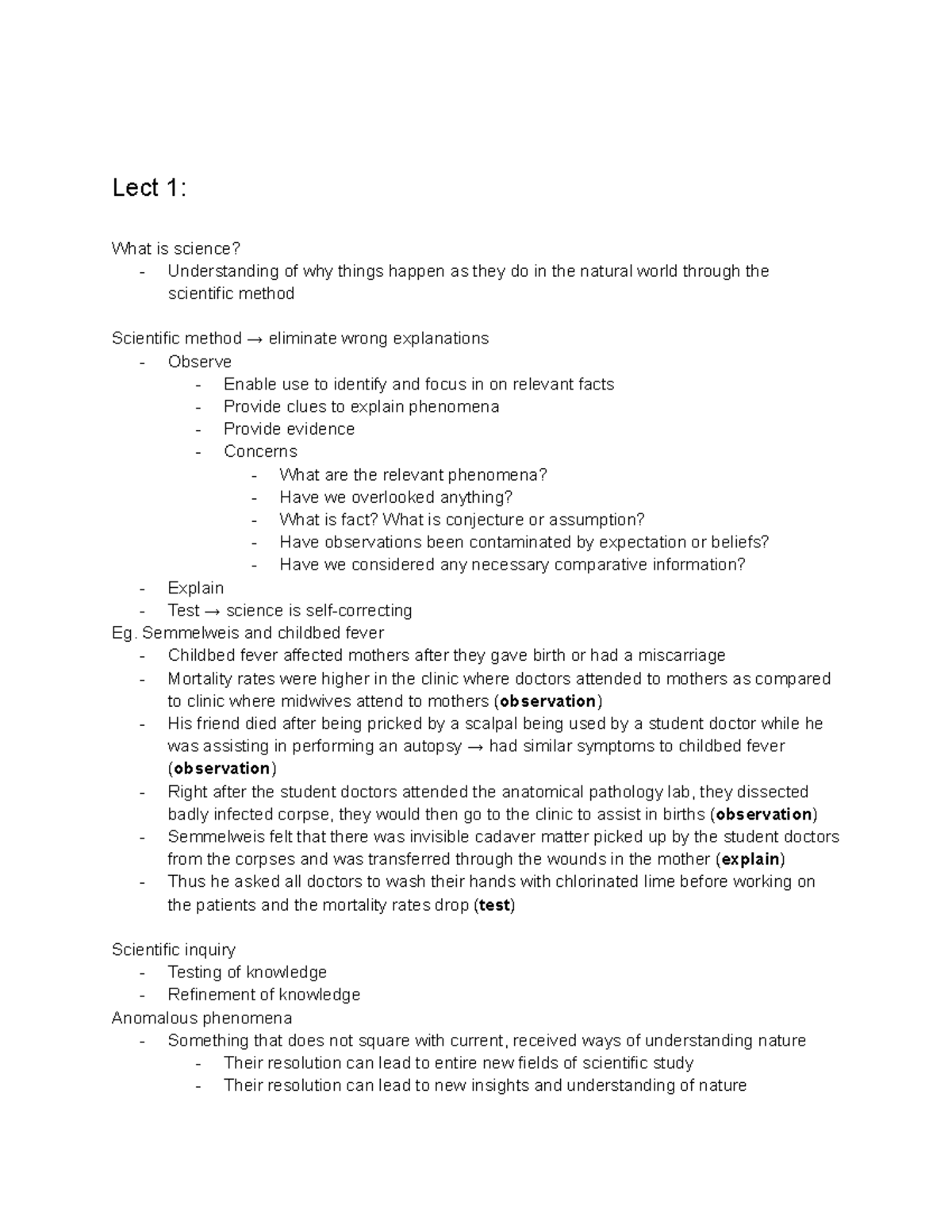 HSI1000 Summary How Science Works, Why Science Works Lect 1 What