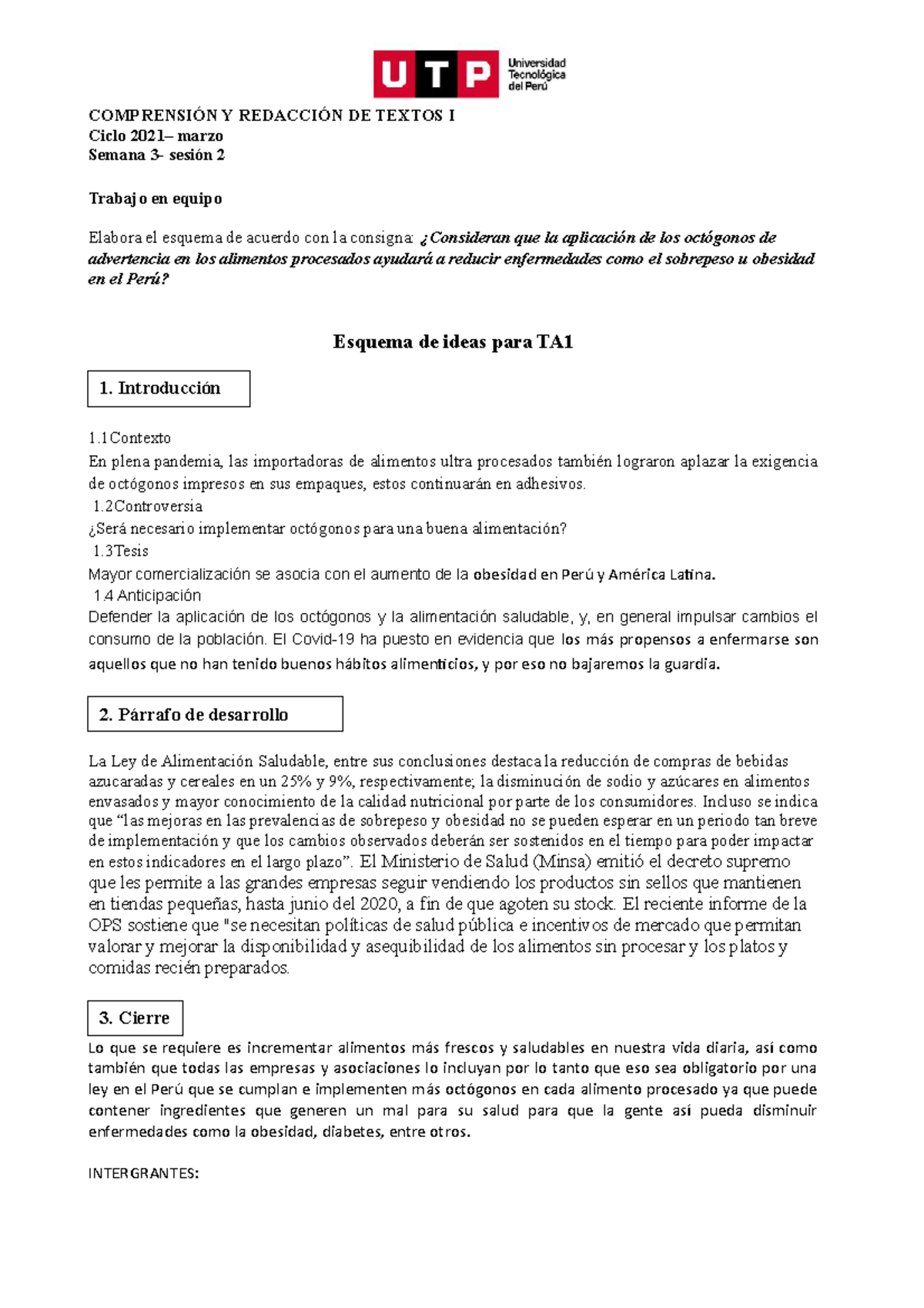 S03.s2-Esquema Para TA1 (material) 2021 Marzo - COMPRENSIÓN Y REDACCIÓN ...