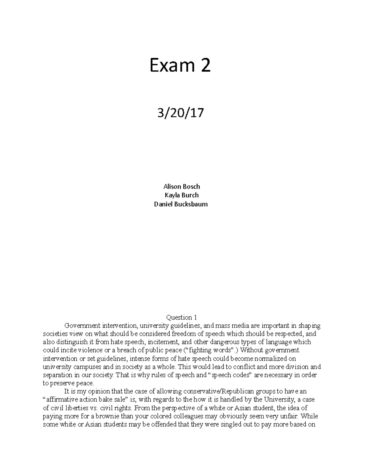 PSCI 2000 Exam Government - Exam 2 3/20/17 Alison Bosch Kayla Burch ...