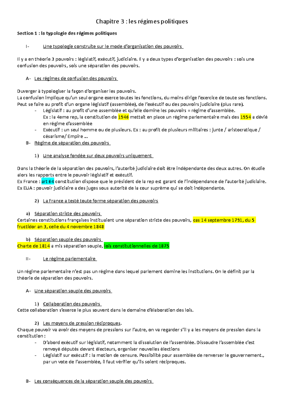 Partie 1 Chapitre 3 S1 - Chapitre 3 : Les Régimes Politiques Section 1 ...