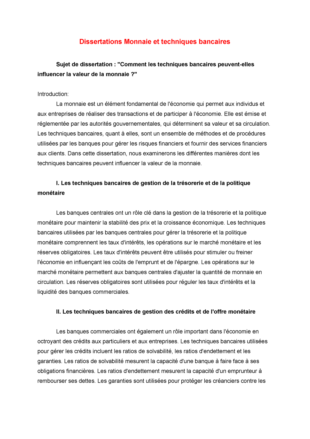 introduction dissertation sur la monnaie