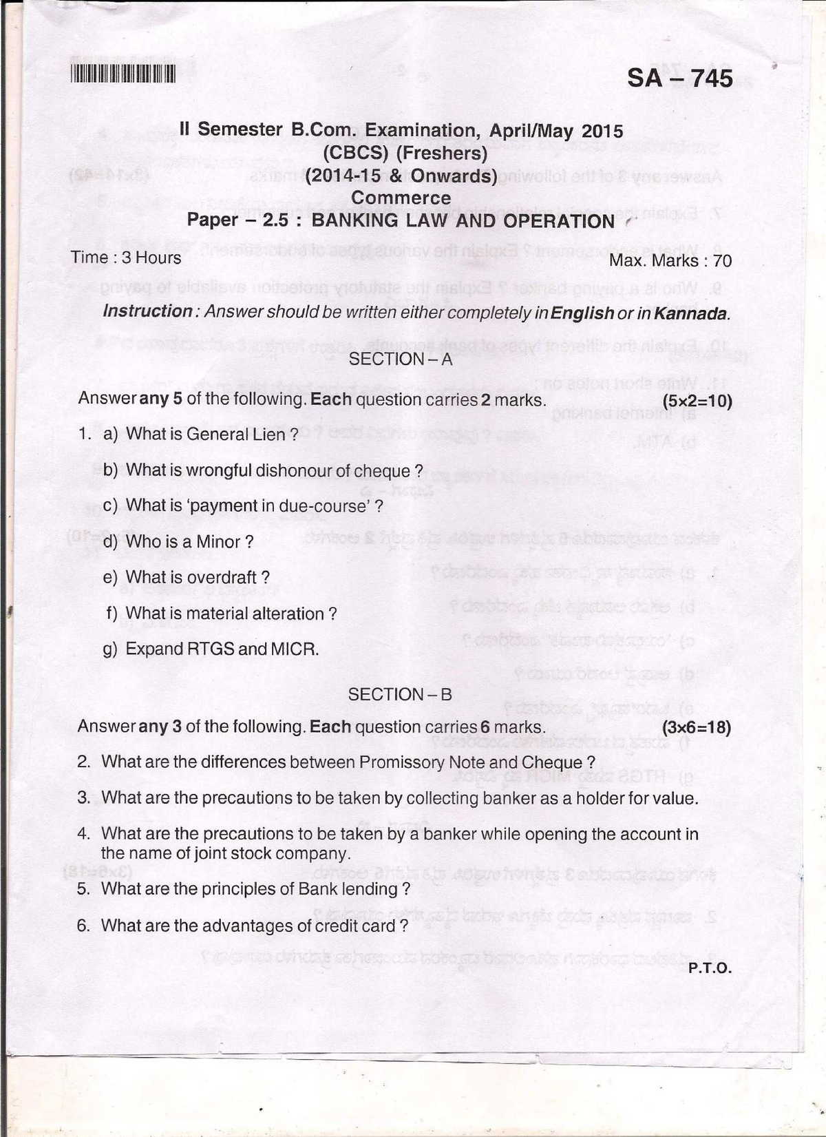 Exam May 2015, questions - SA 745 ll Semester B. Examination ...