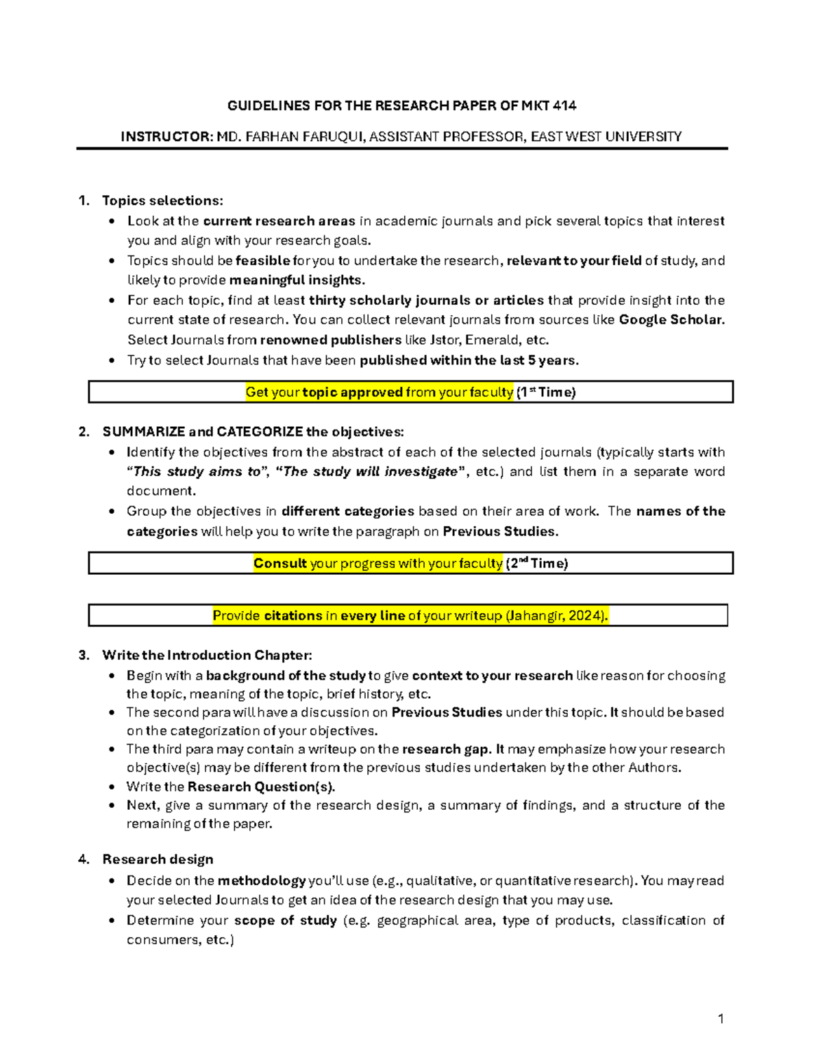 Guidelines on The Research Project (MKT 414) - 1 GUIDELINES FOR THE ...