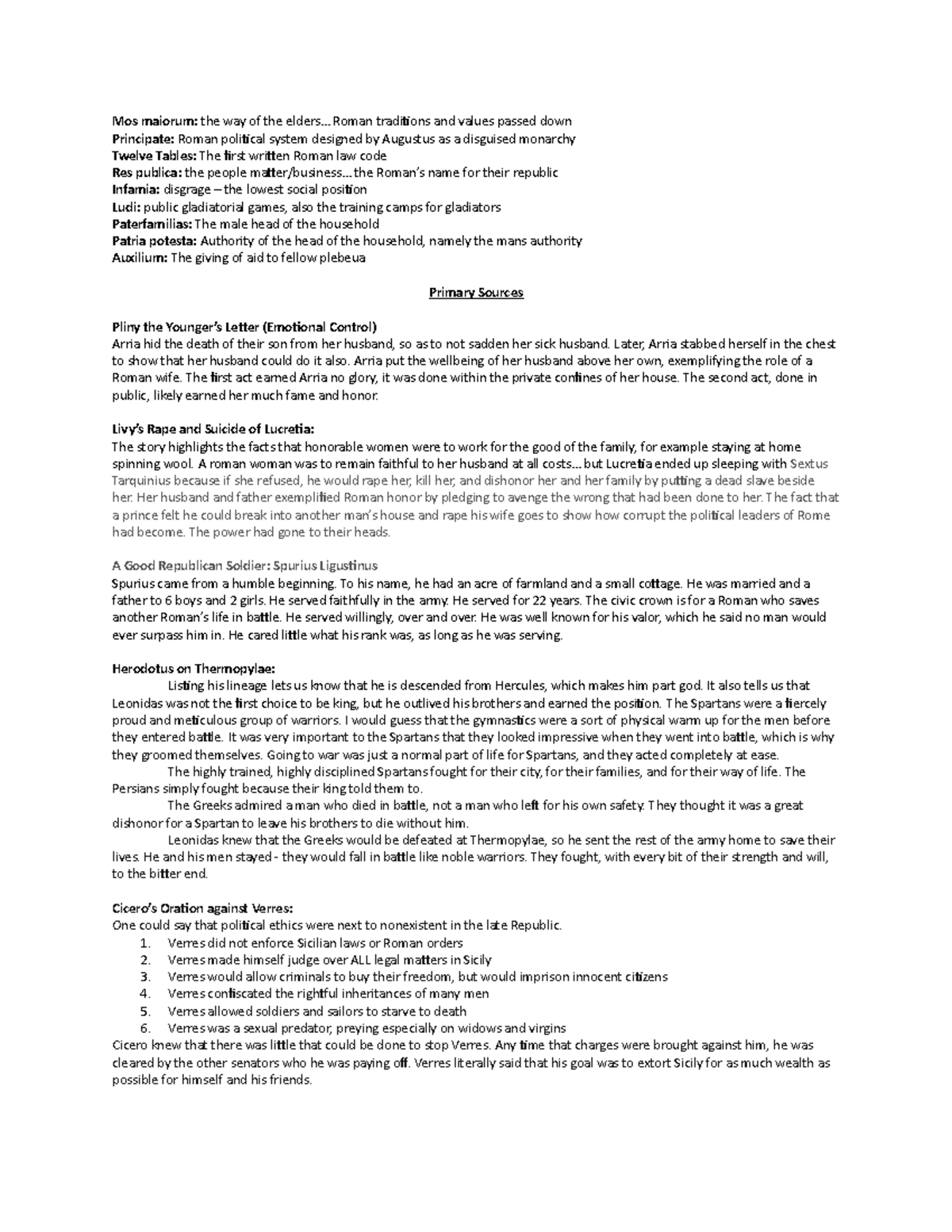 Study Guide 2 - Chapter Summary Notes from Western Civ 1 - Mos maiorum ...