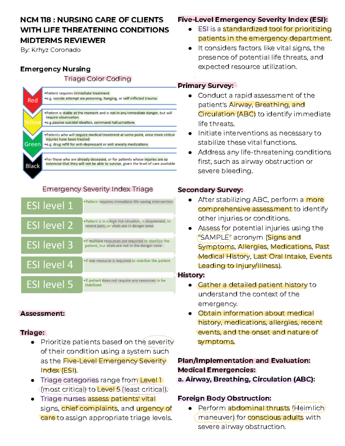 NCM 118 - Midterms Reviewer - NCM 118 : NURSING CARE OF CLIENTS WITH ...