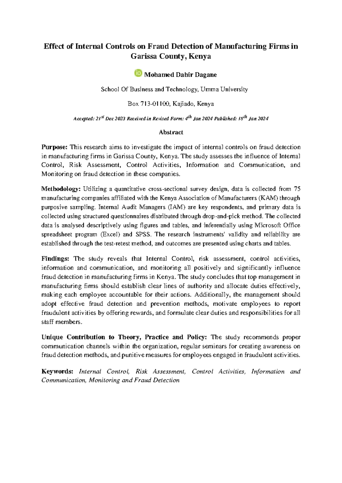 Research Abstract - Effect of Internal Controls on Fraud Detection of ...