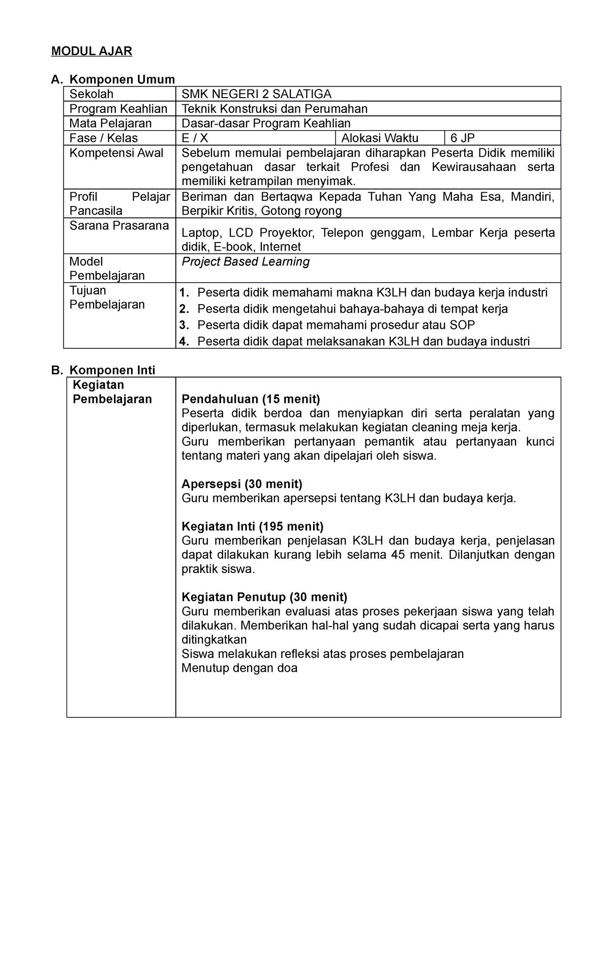 Modul AJAR 5 - MODUL AJAR A. Komponen Umum Sekolah SMK NEGERI 2 ...