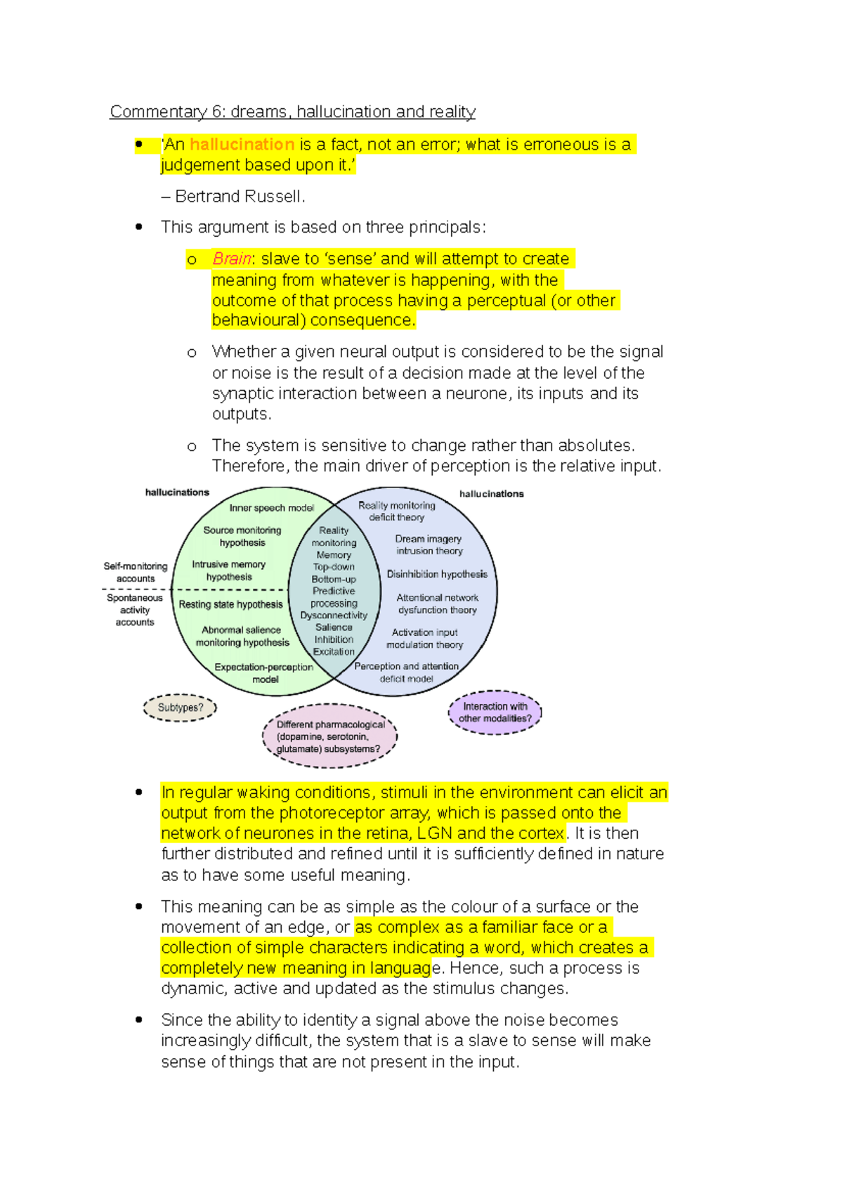 Week 6 - Lecture notes 6 - Commentary 6: dreams, hallucination and ...