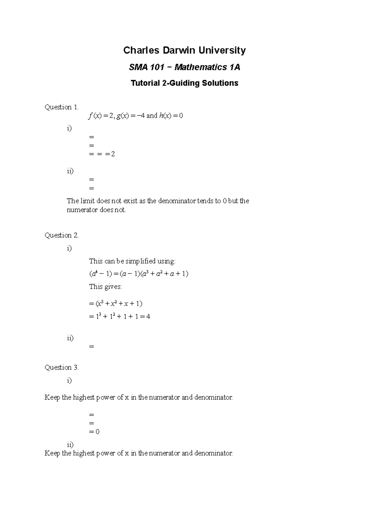 SMA101 Tutorial 2 solutions - Charles Darwin University SMA 101 − ...