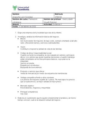 Evidencia 2 Proyecto Final Planeacion estrategica Update - Nombre ...