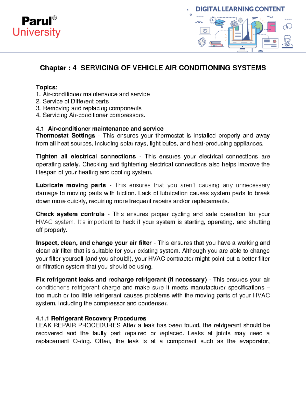 CH -4 service and vehicle air condition system - Chapter : 4 SERVICING ...