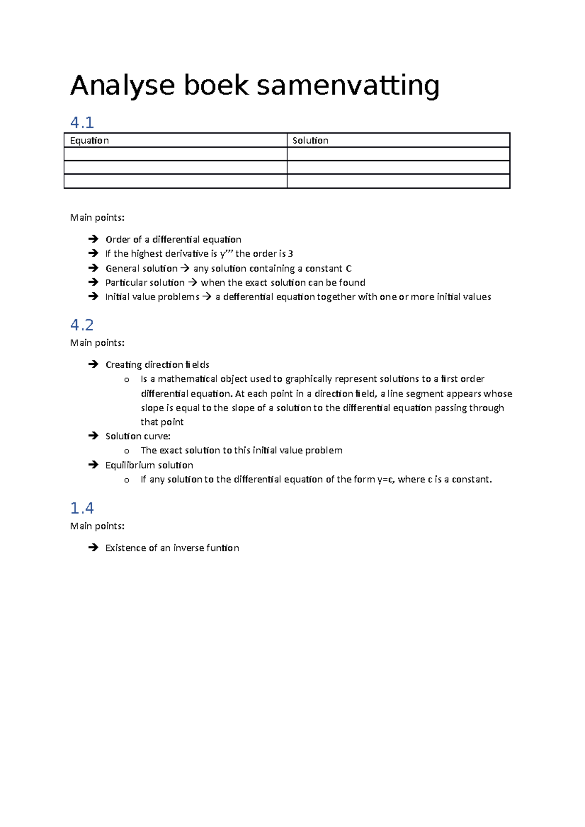 Uitreksel Boek - Analyse Boek Samenvatting 4. Equation Solution Main ...