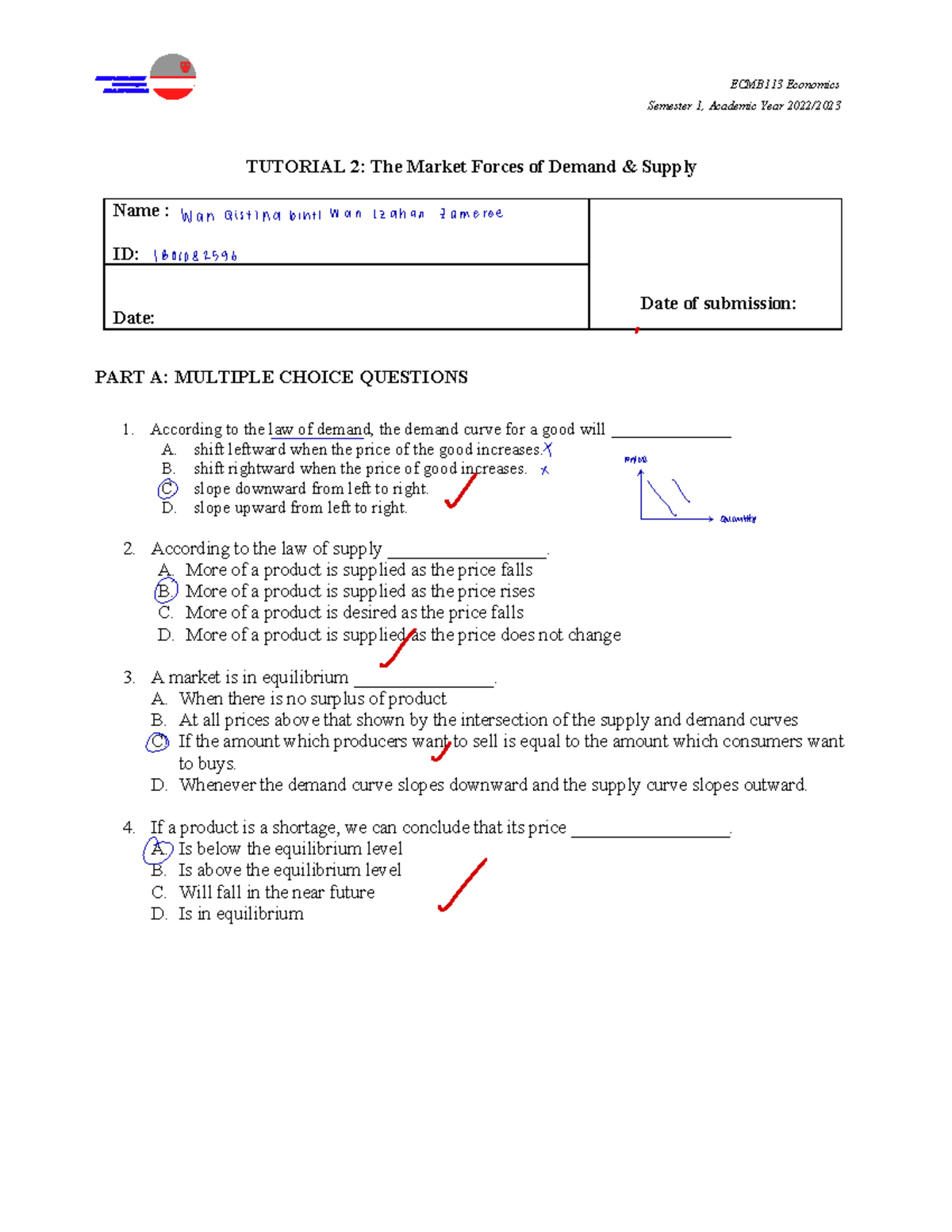 Economics - Tutorial - ECMB113 Economics Semester 1, Academic Year 2022 ...
