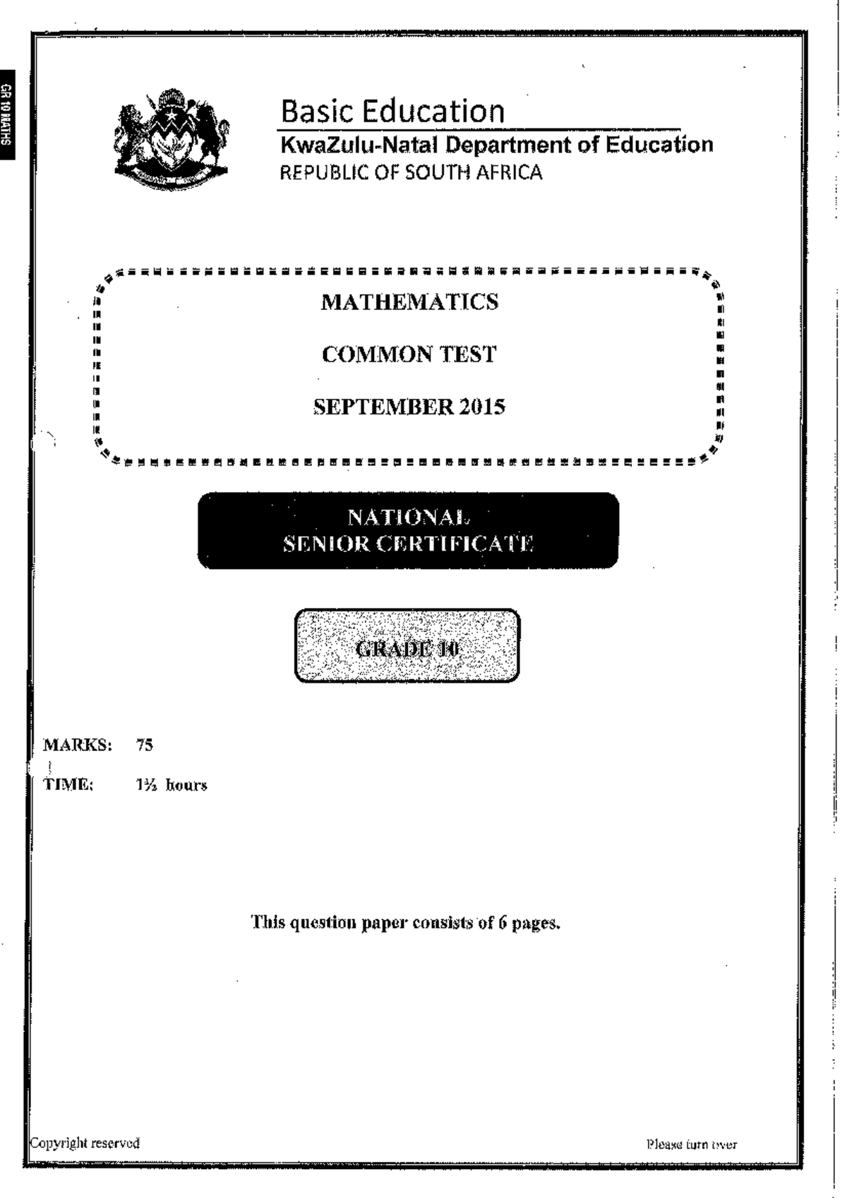 2015 sept maths qp memo 3 eed2601 studocu