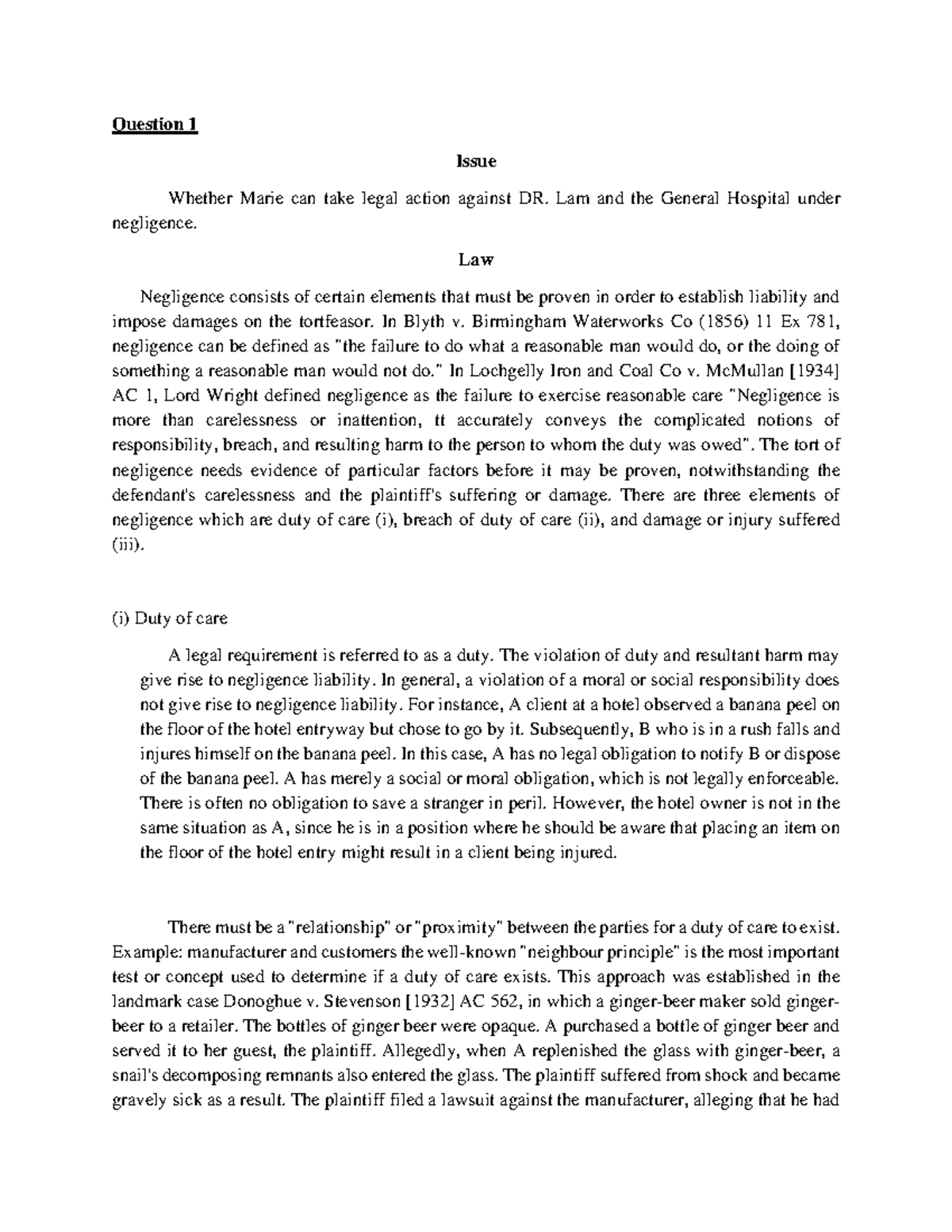 Law245 Final Assessment - Question 1 Issue Whether Marie Can Take Legal 