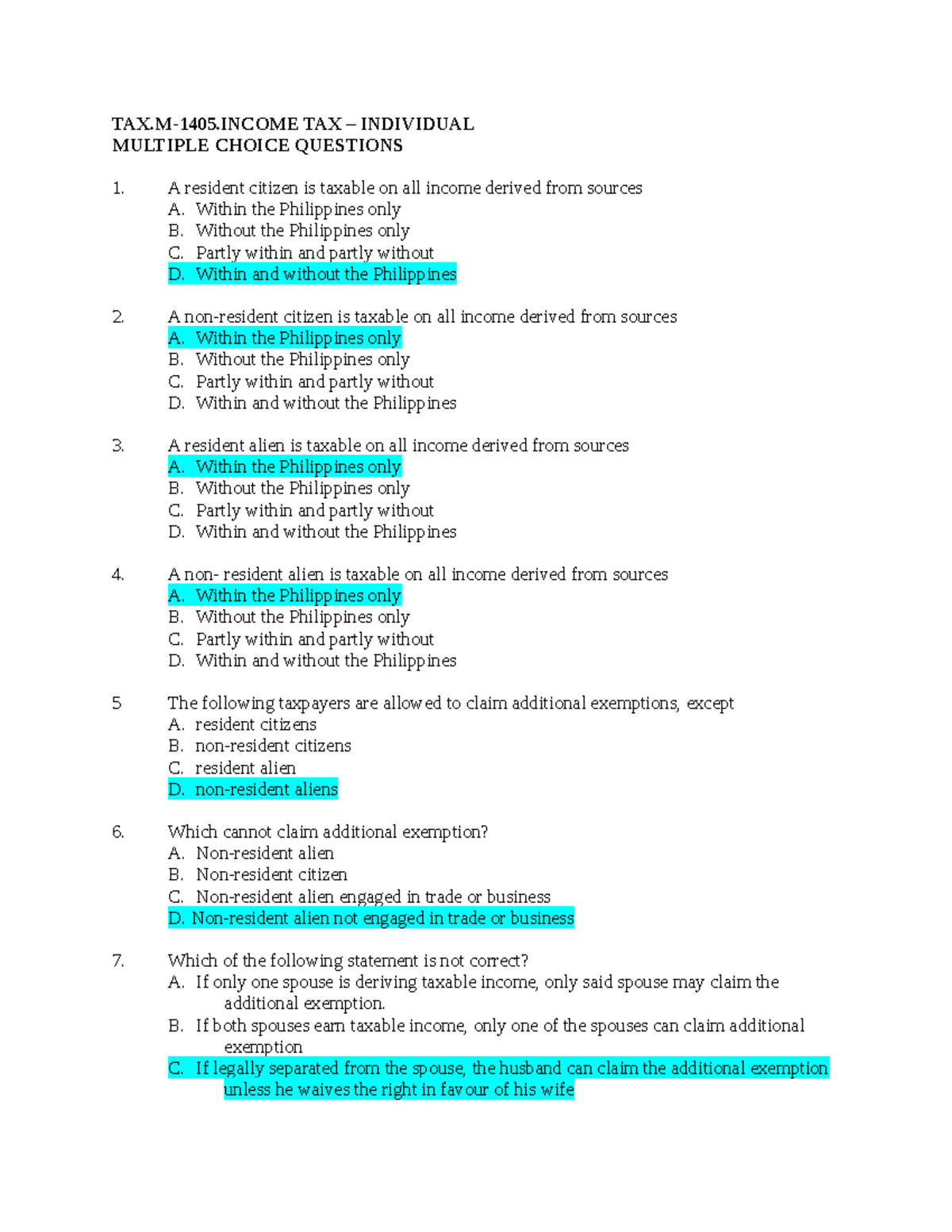 14965412-note-tax-m-1405-tax-individual-multiple-choice-questions