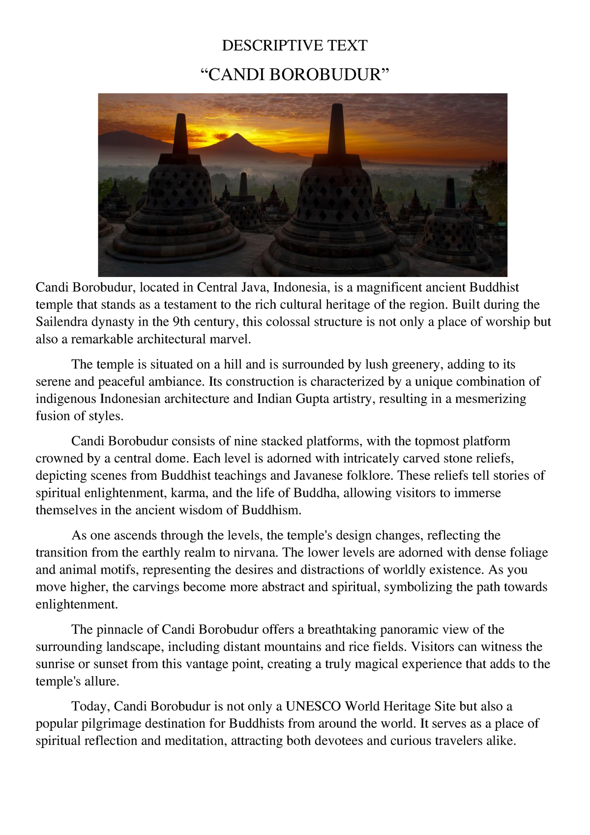 descriptive essay about borobudur temple