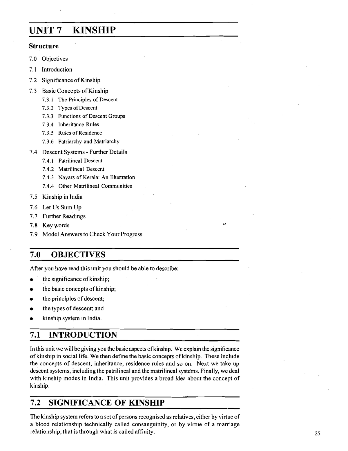 Sociology Unit7 Kinship UNIT 7 KINSHIP Structure 7 Objectives 7 