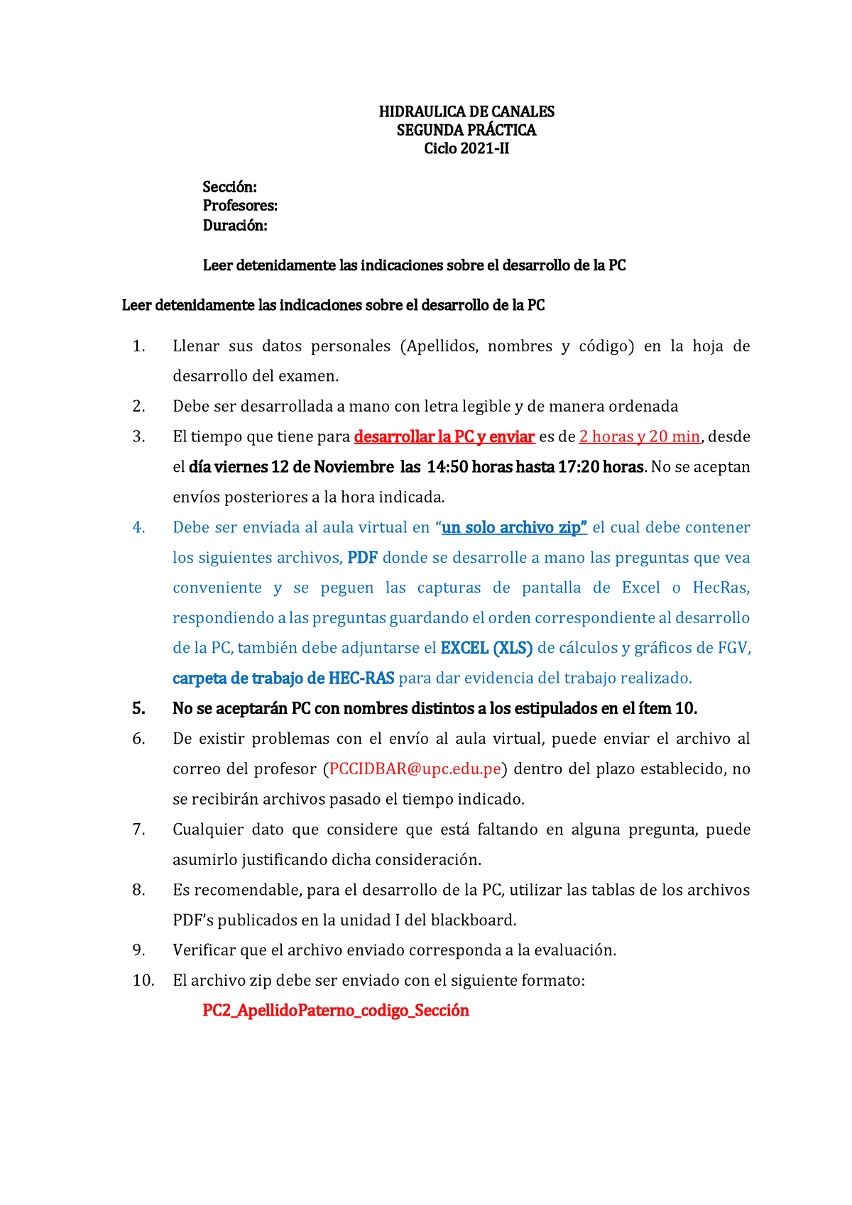 Pc Hidra Pc Hidraulica De Canales Segunda Prctica Ciclo Ii Secci N Profesores