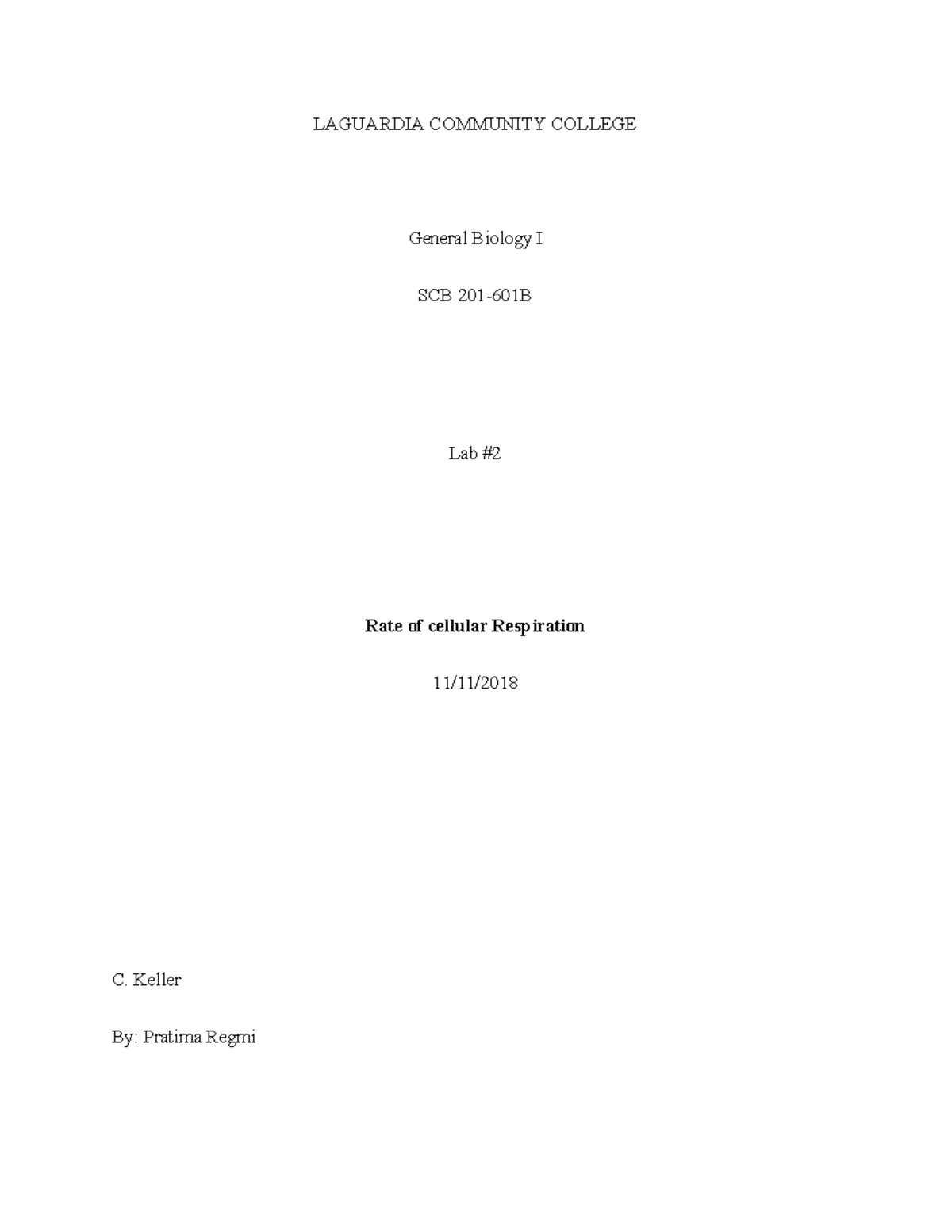 Bio lab report 2 - LAGUARDIA COMMUNITY COLLEGE General Biology I SCB ...