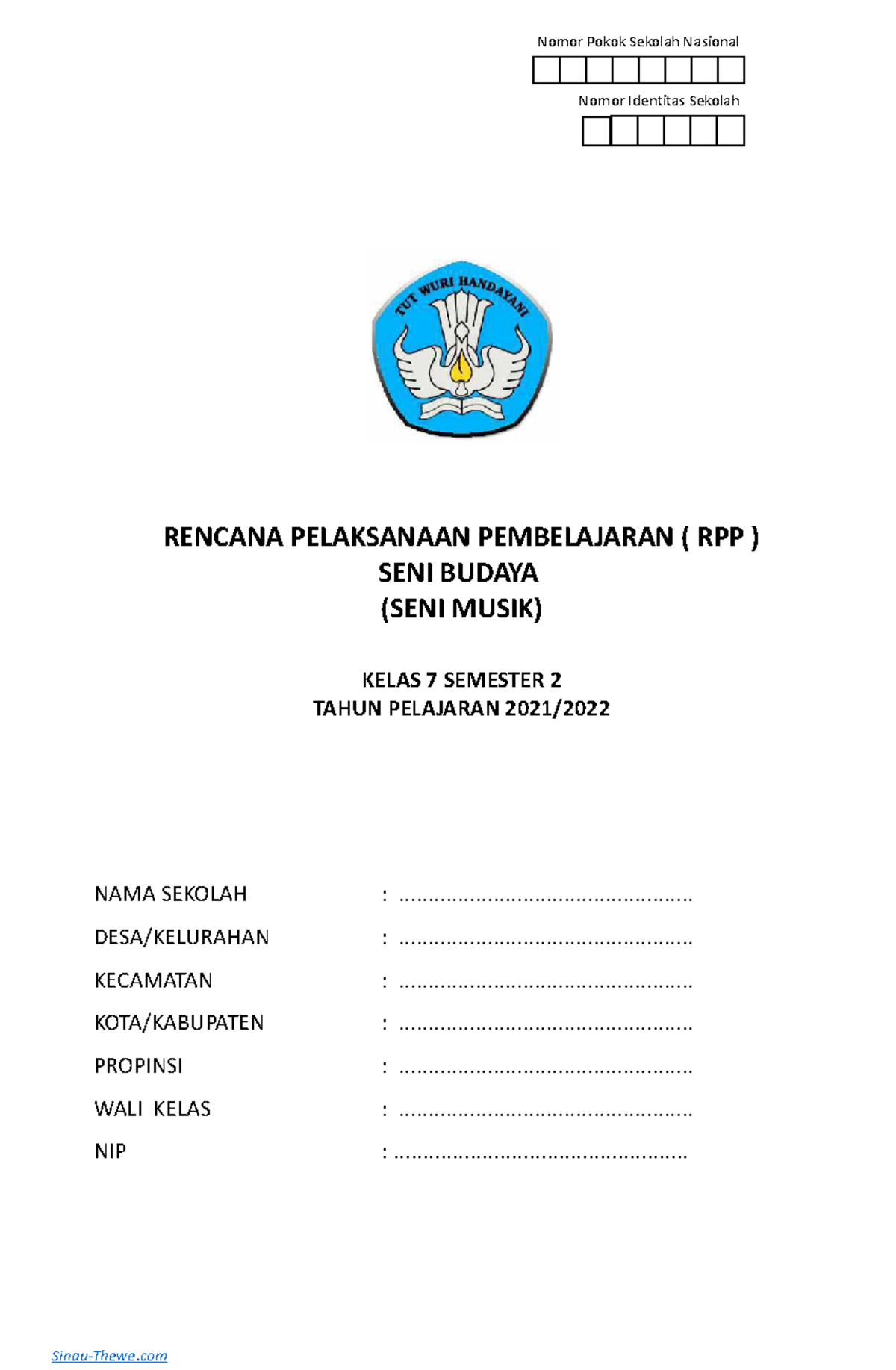 RPP 1 Lembar Seni Budaya Kelas 7 Semester 2 Sinau-Thewe - Nomor Pokok ...