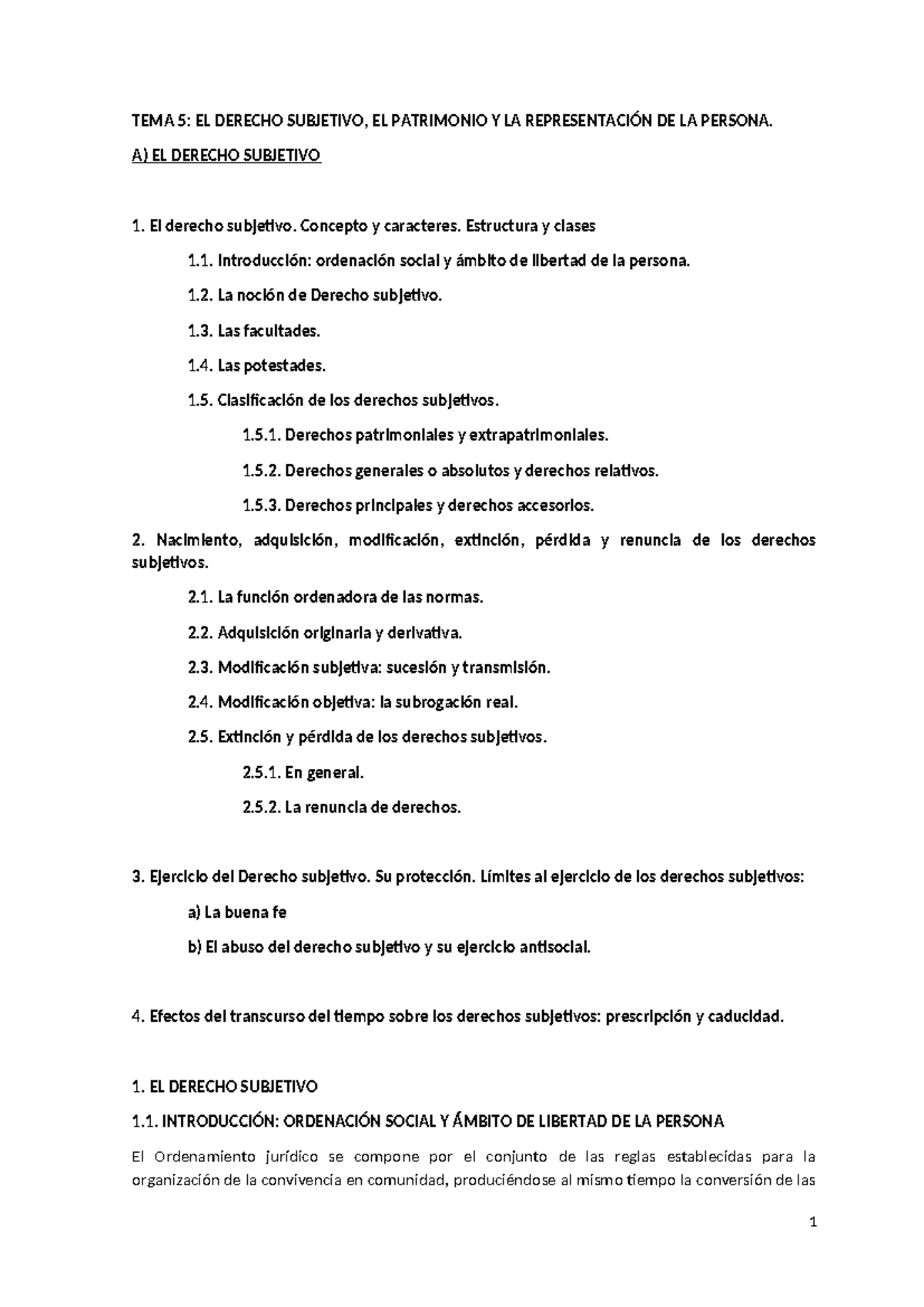 Derecho Privado T5 V - TEMA 5: EL DERECHO SUBJETIVO, EL PATRIMONIO Y LA ...