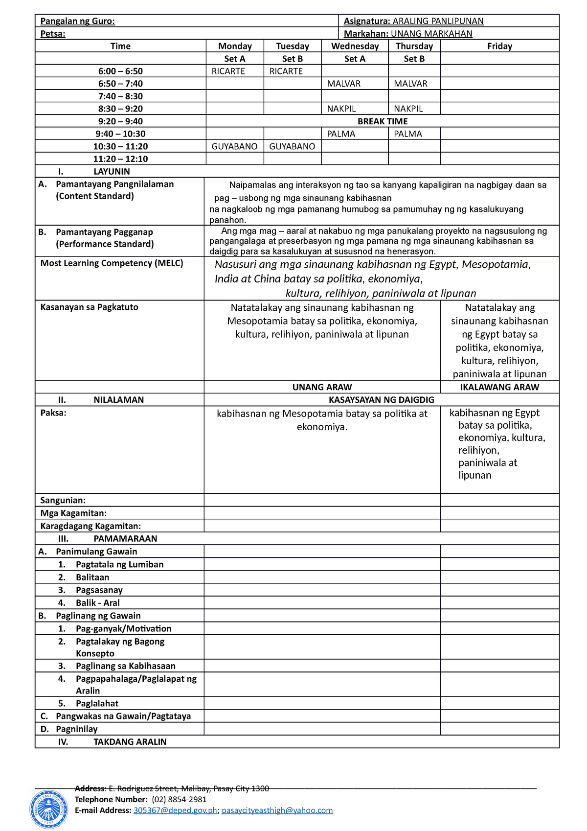 DLL Template 2 - SAMPLE ONLY - Bachelors of Science in Business ...