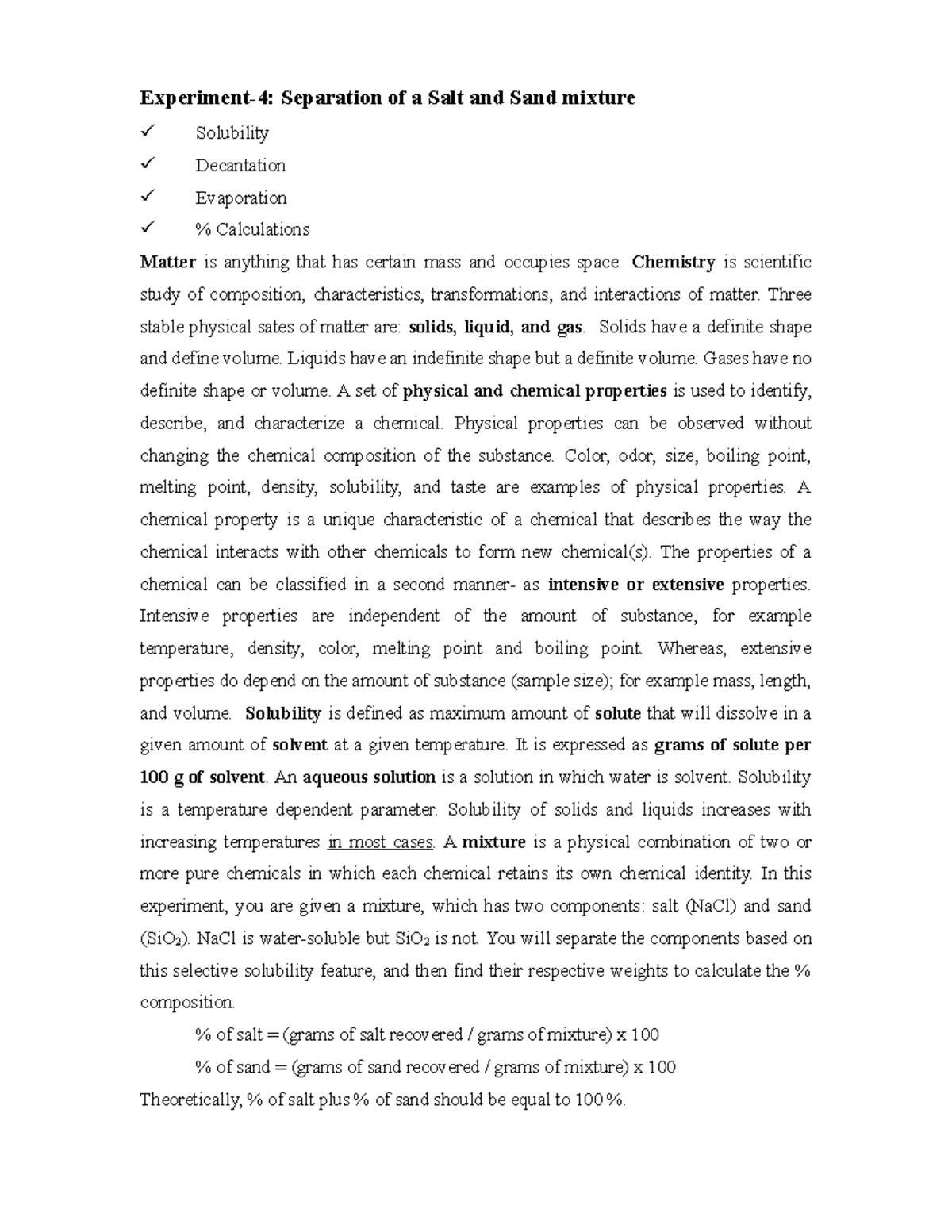 Separation of a Salt and Sand mixture Chemistry is scientific study