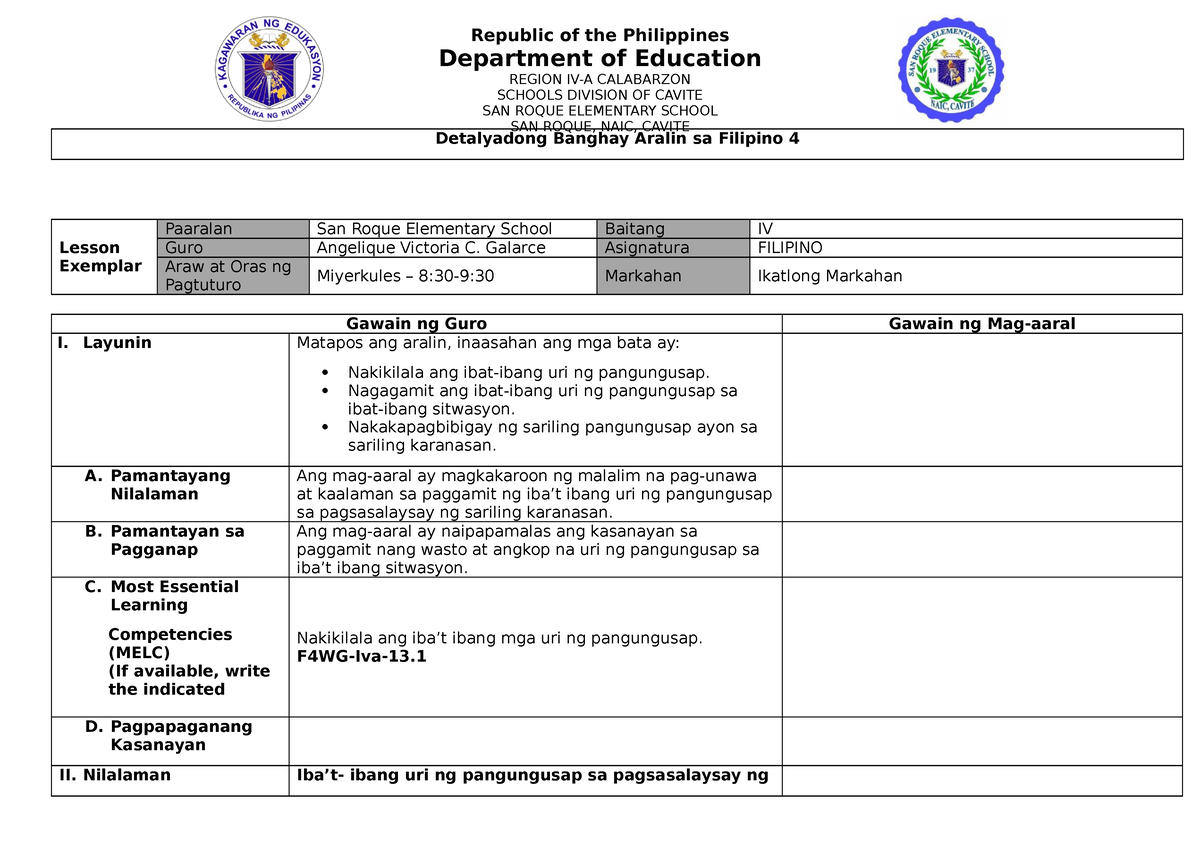 Final DEMO DLP Edited Plan - Detalyadong Banghay Aralin Sa Filipino 4 ...