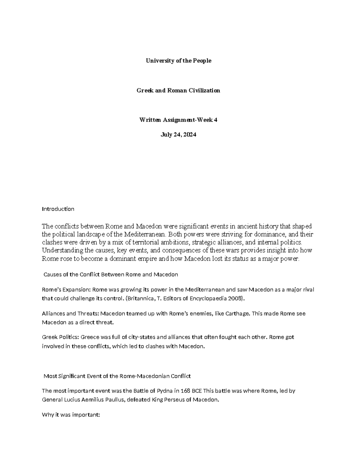 Written assignment 5 - N/A - University of the People Greek and Roman ...