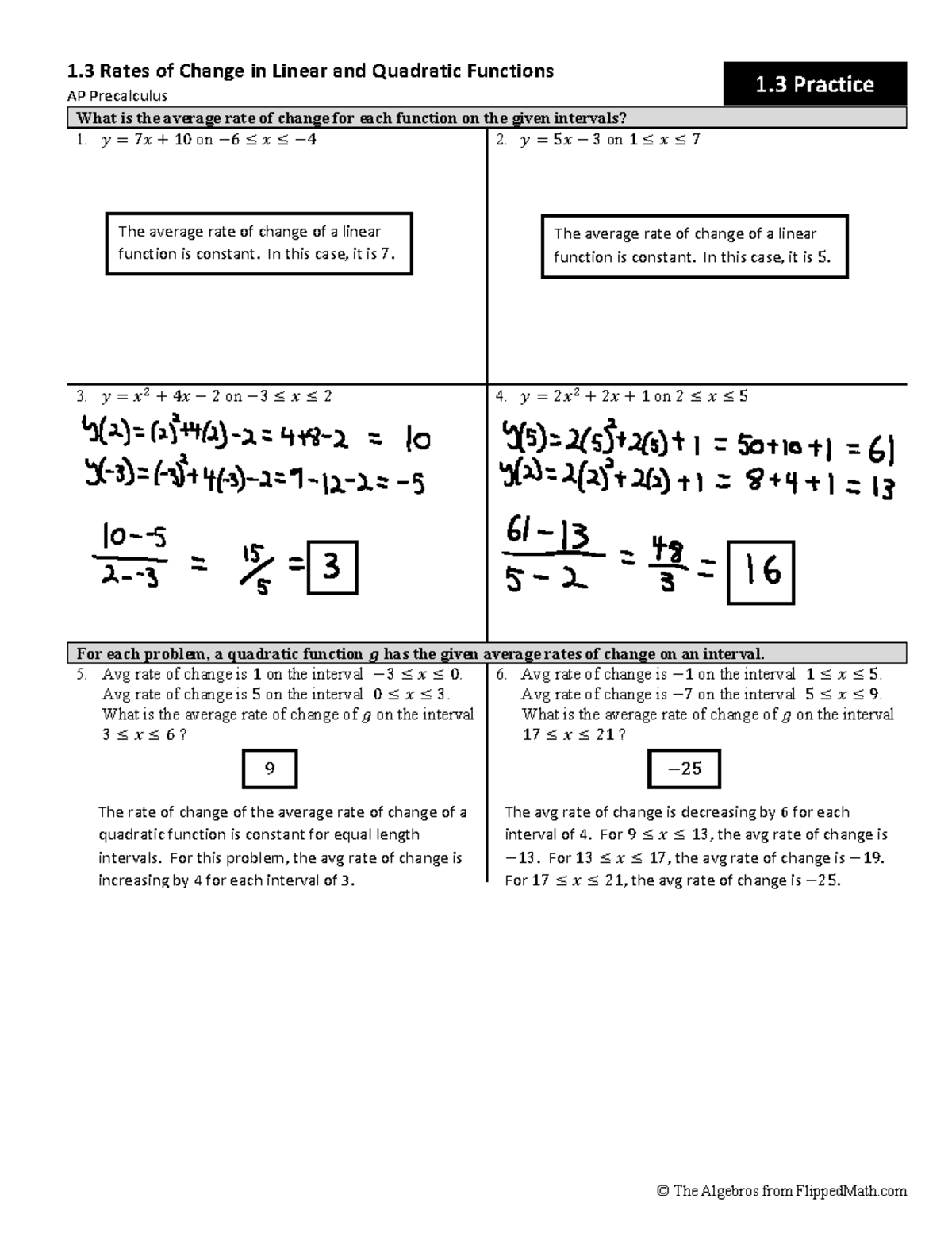 Unit+1-1 - Notes and Keys - © The Algebros from FlippedMath 1 Rates of ...