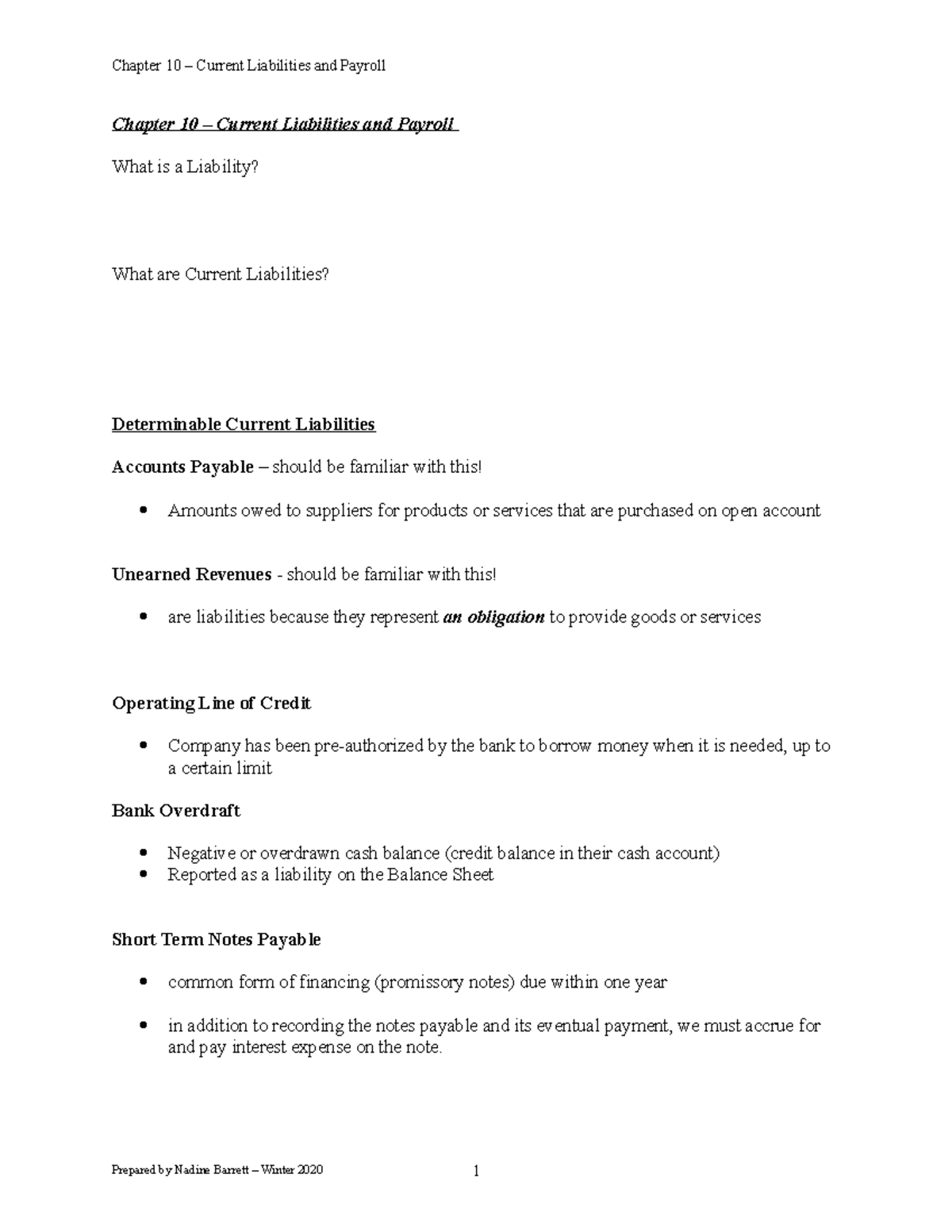 Chapter 10 - Lecture Notes - Chapter 10 – Current Liabilities and ...
