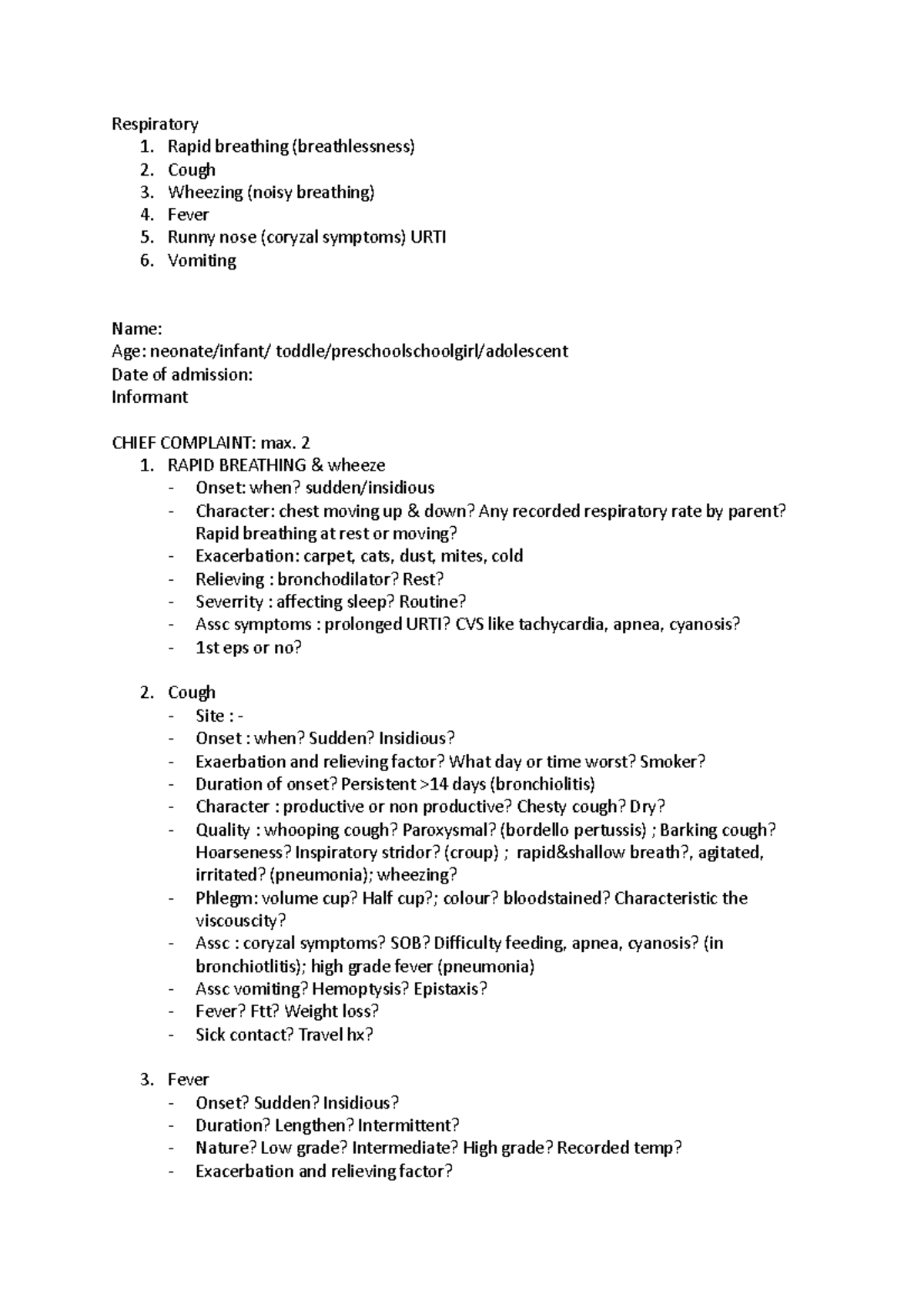 Paeds HT - history taking template to emphasize more in history taking ...