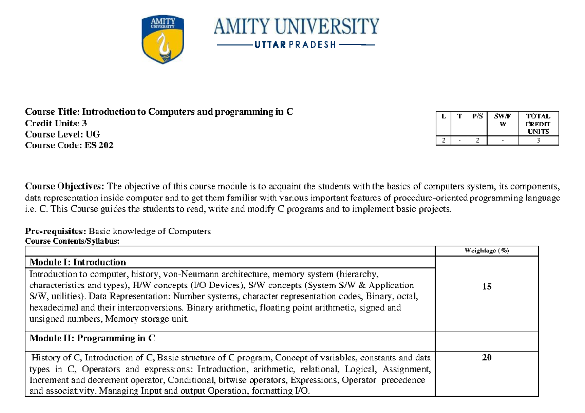 New Syllabus 1537202071093384 - Course Title: Introduction To Computers ...