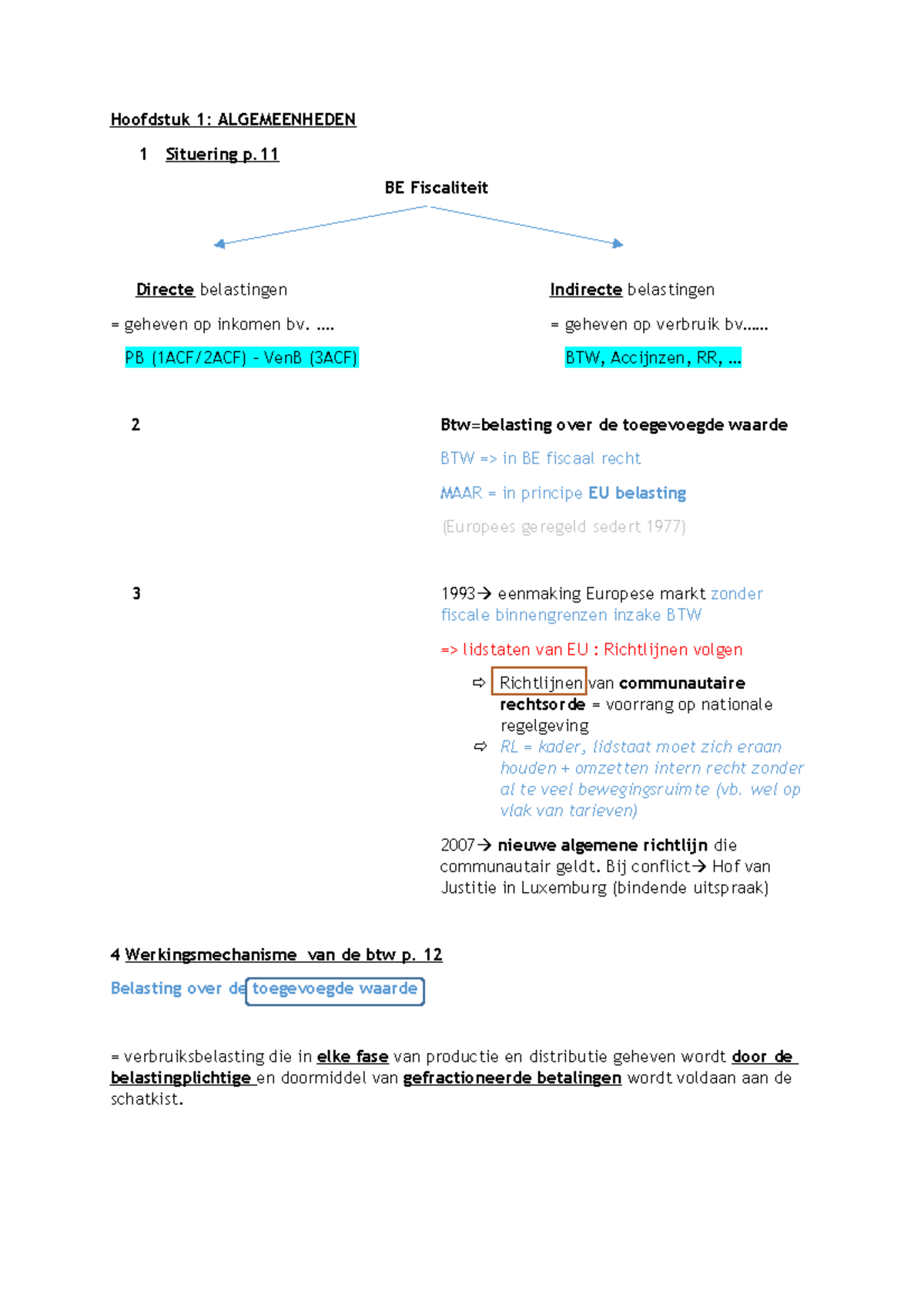 Samenvatting Btw Hoofdstuk Algemeenheden Situering P Be