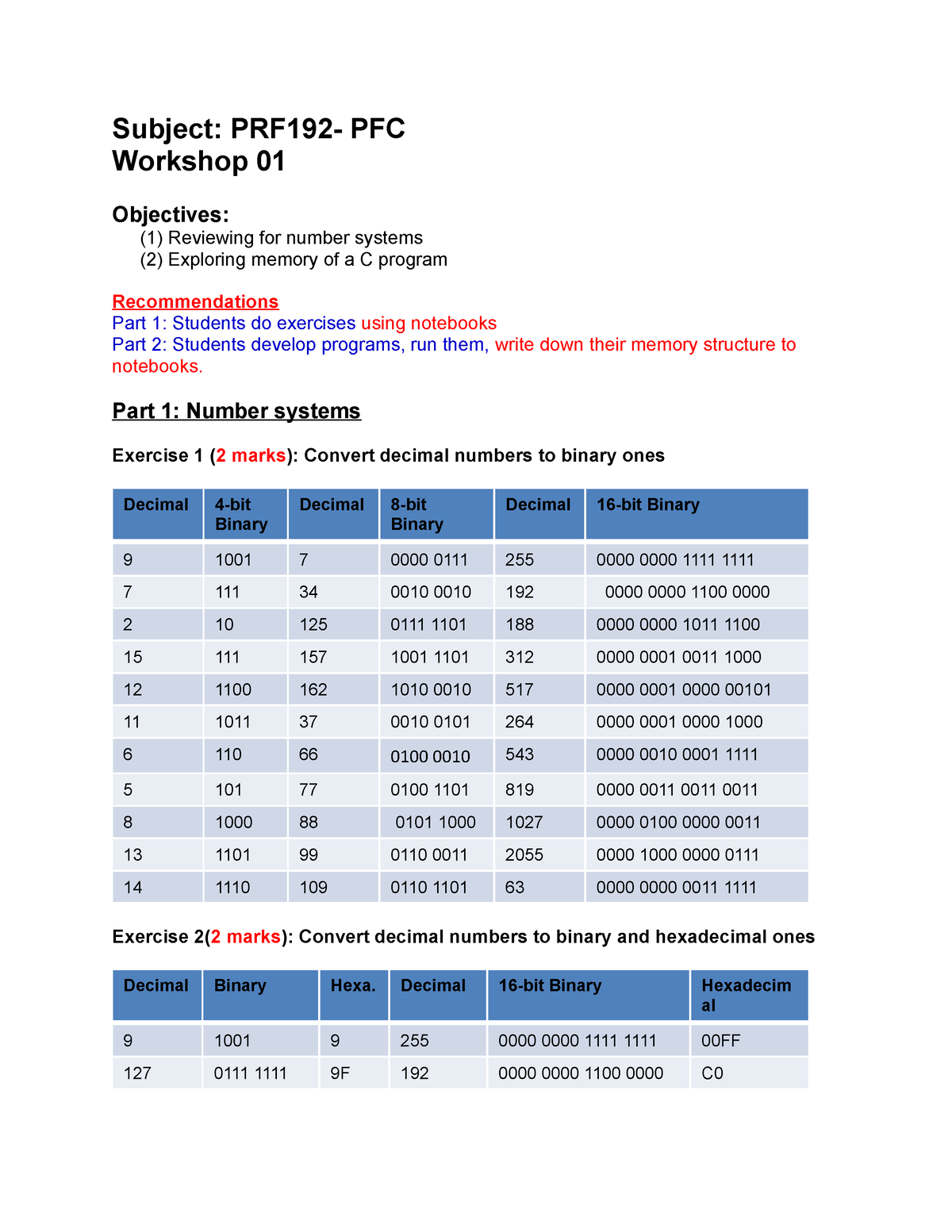 Workshop 01 - Ewfgqegegq - Subject: PRF192- PFC Workshop 01 Objectives ...