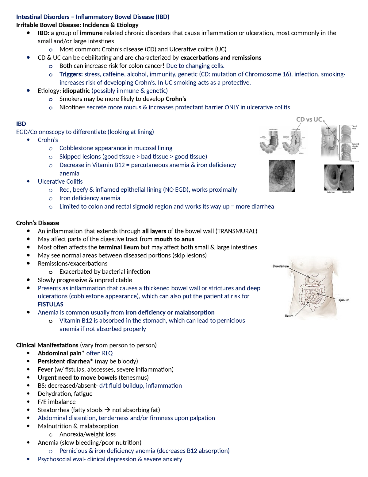 Intestinal Disorders - notes - Intestinal Disorders – Inflammatory ...