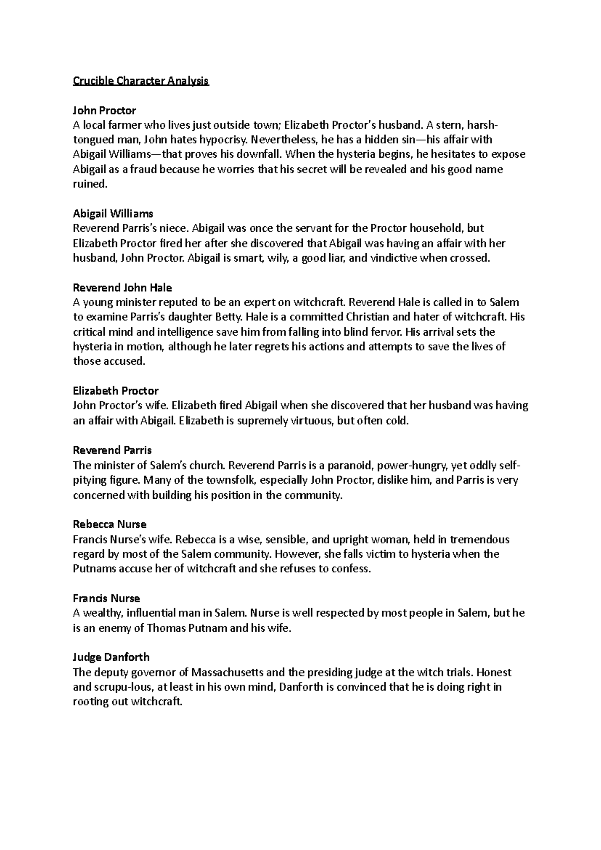 Crucible Character Analysis - A stern, harsh- tongued man, John hates ...