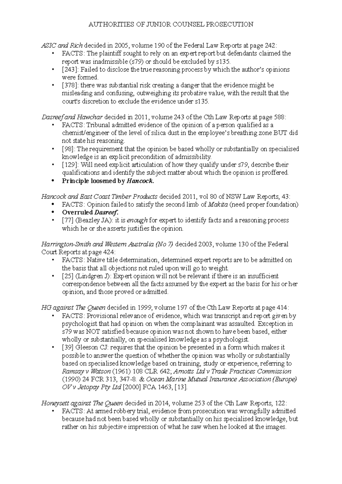 Prosecutions Authorities ASIC and Rich decided in 2005, volume 190