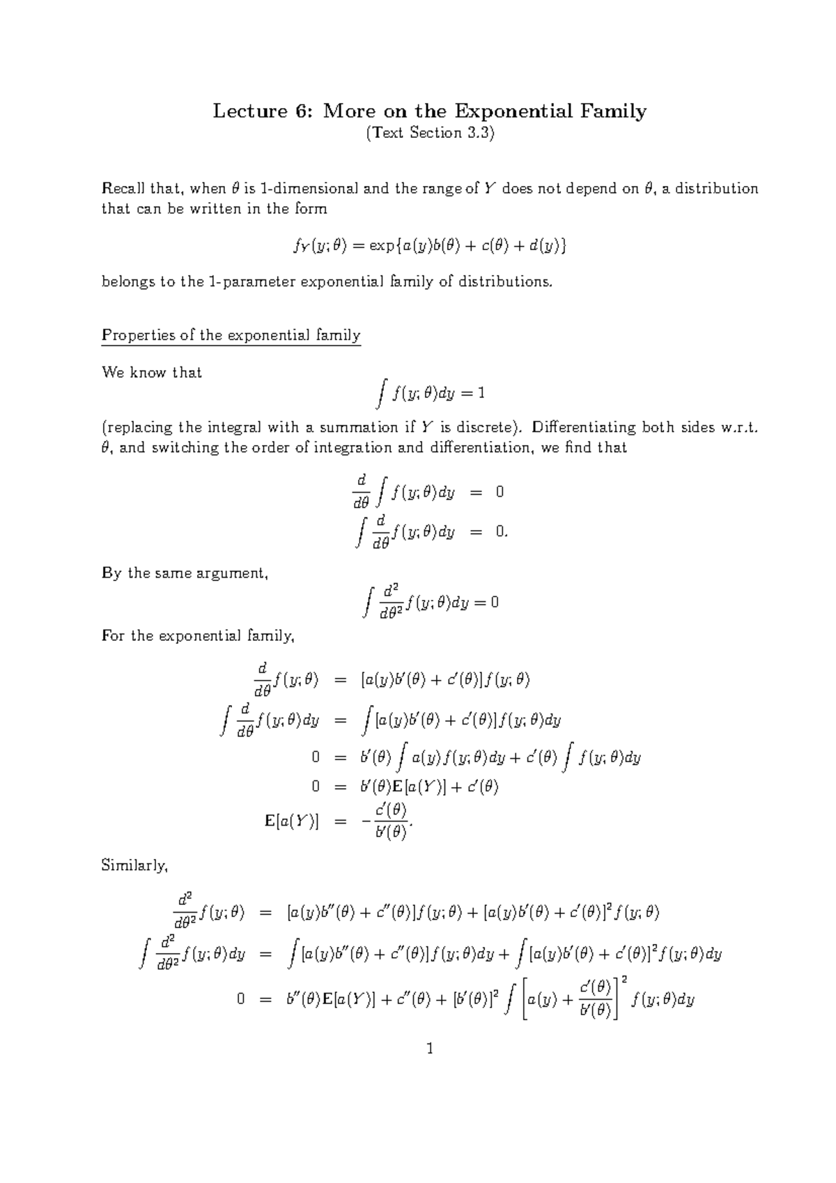 402L6 - lecture notes - Lecture 6: More on the Exponential Family (Text ...