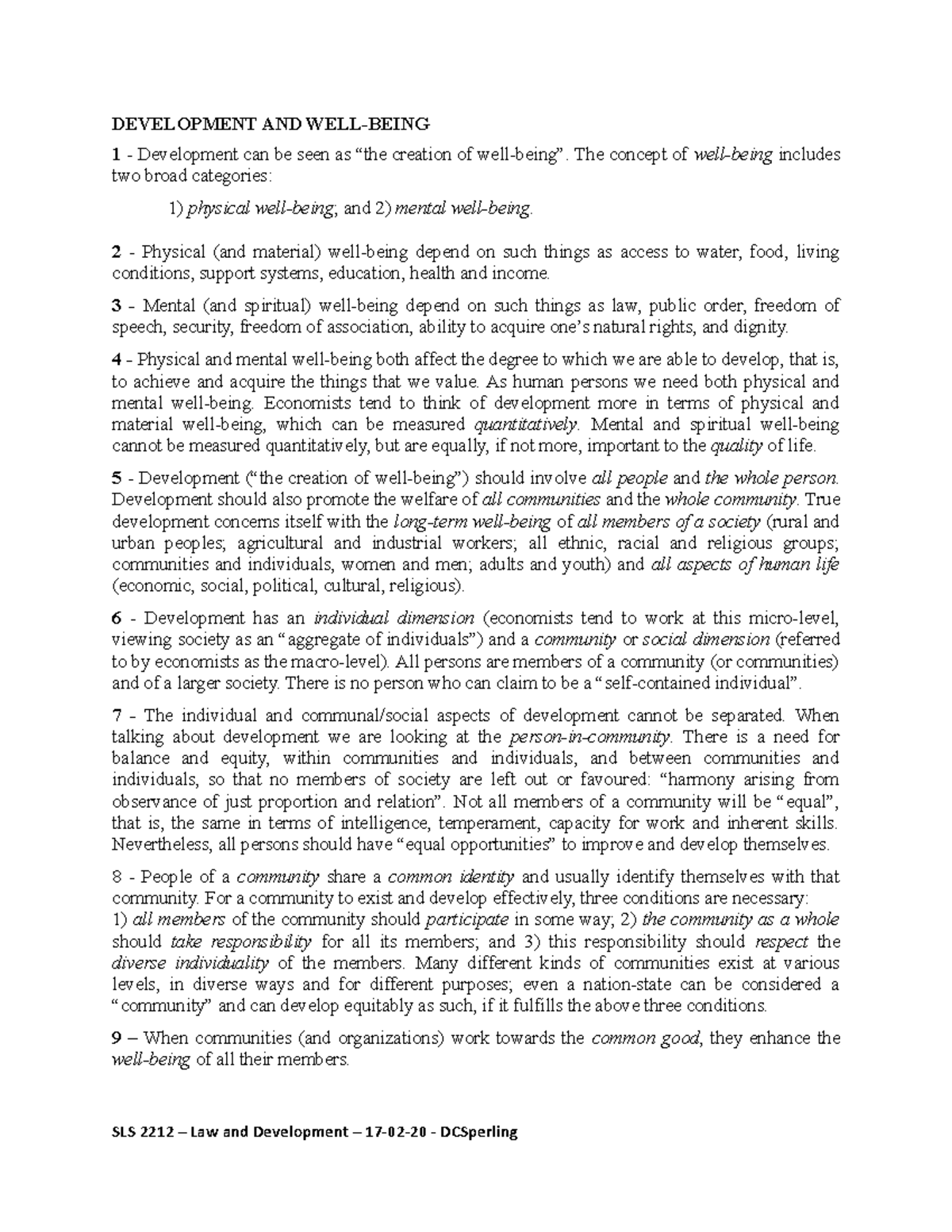 Development and Well-Being - Handout - DEVELOPMENT AND WELL-BEING 1 ...