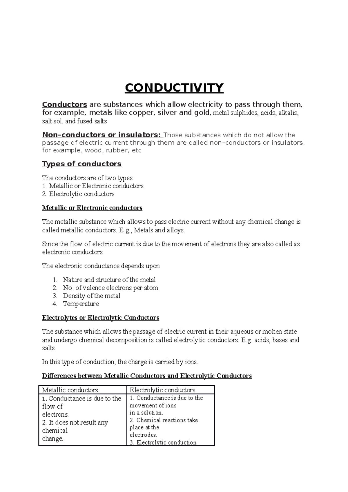 Conductivitynote MODULE 1 ELECTROCHEMISTRY CONDUCTIVITY Conductors