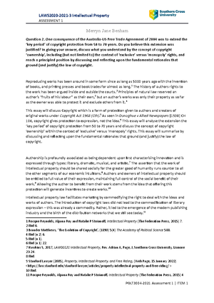 IP Essay - graded 33/50 - The intellectual property laws in Australia ...
