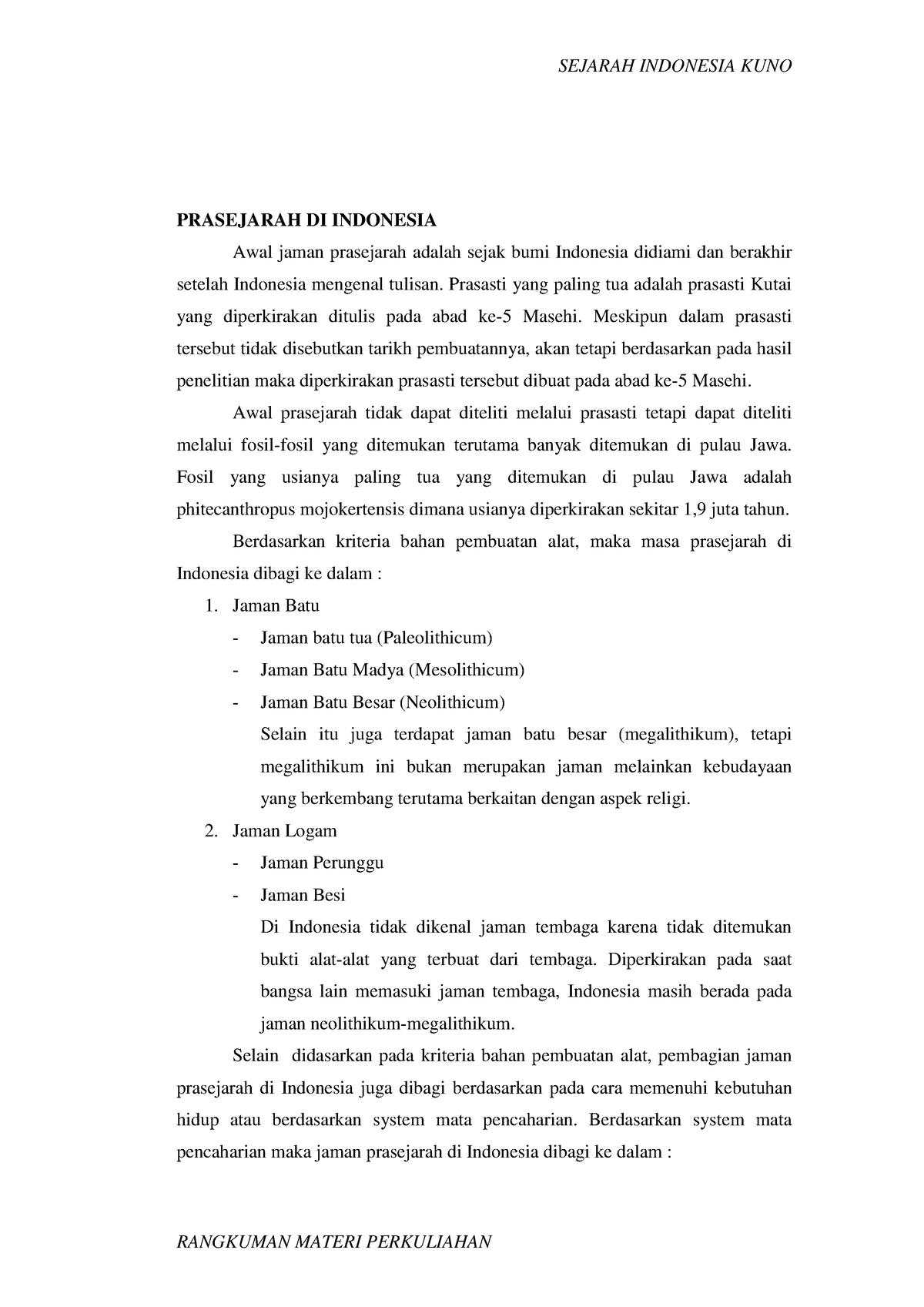 Bahan Ajar SIK-1 - SEJARAH INDONESIA KUNO - PRASEJARAH DI INDONESIA ...