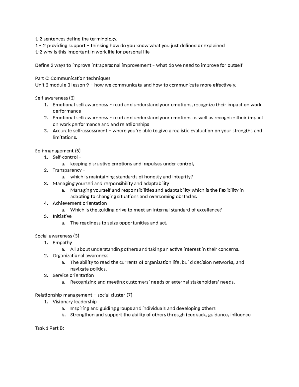 Task 1 - 1-2 sentences define the terminology. 1 – 2 providing support ...